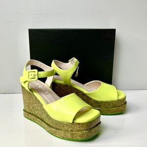Strategia Lime Leather Cork Wedge Sandals Platform Ankle Strap IT 38.5 Italy
